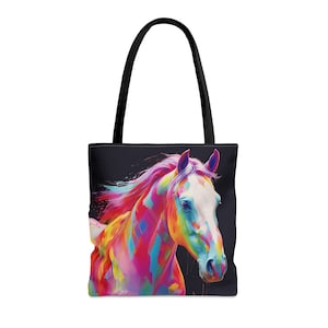 Realistic Rainbow Horse Art Tote Bag For Equestrians