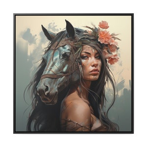 A Part Of Me - "Connection Collection" - Horse And Girl Print on Square Canvas, Framed