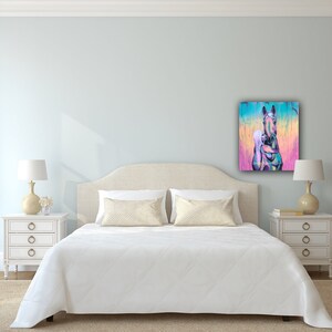 32x28 Cotton Candy Kiss Girl Kissing Horse Painting on Canvas image 3