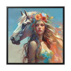 Stand With Me - "Connection Collection" - Horse And Girl Print on Square Canvas, Framed