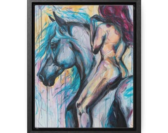 Bareback And Bridleless Horse Art Print On Gallery Canvas Wraps, Vertical Frame