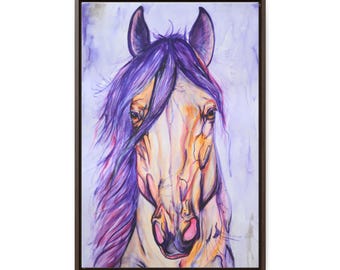 Purple Watercolor Framed Horse Wall Art