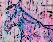 35x35" "Pink And Purple Swirl" - Abstract Horse Painting