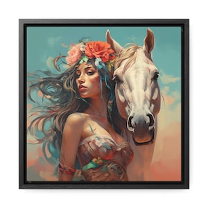 Dance With Me - "Connection Collection" - Horse And Girl Print on Square Canvas, Framed