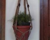Free shipping -62 quot Natural macrame plant hanger jute pot holder Retro vintage style hanging planter indoor outdoor medium sized