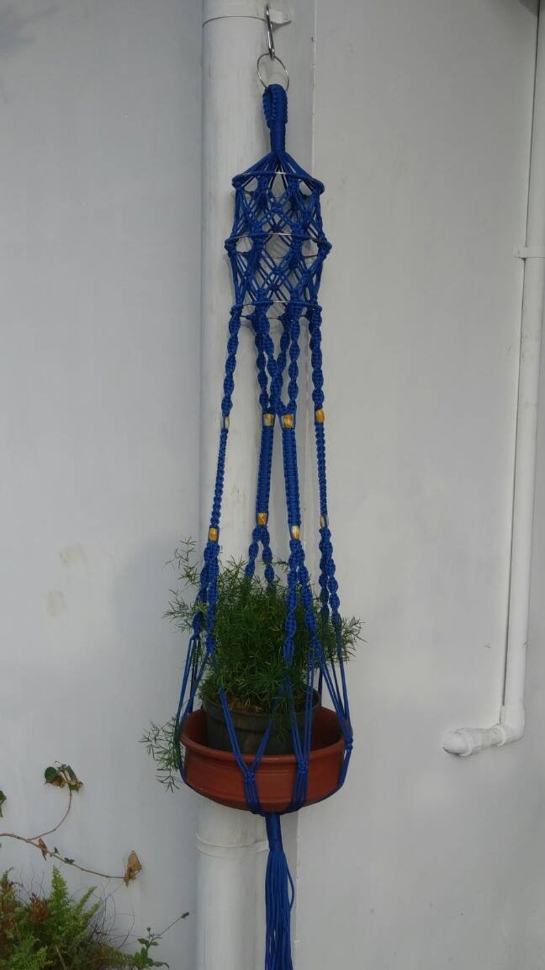 Housewarming Gift For Her Plant Lovers Outdoor Pot Holder Blue Polycord Macrame Plant Hanger Large 54 Sturdy Hanging Indoor Planters