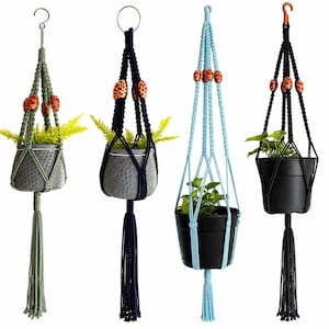 Makramee-Pflanzenampel, handgefertigter Hängepflanztopf aus Baumwollseil, sommerliche Boho-Deko für drinnen und draußen, ideales Einzugsgeschenk, Balkondekoration
