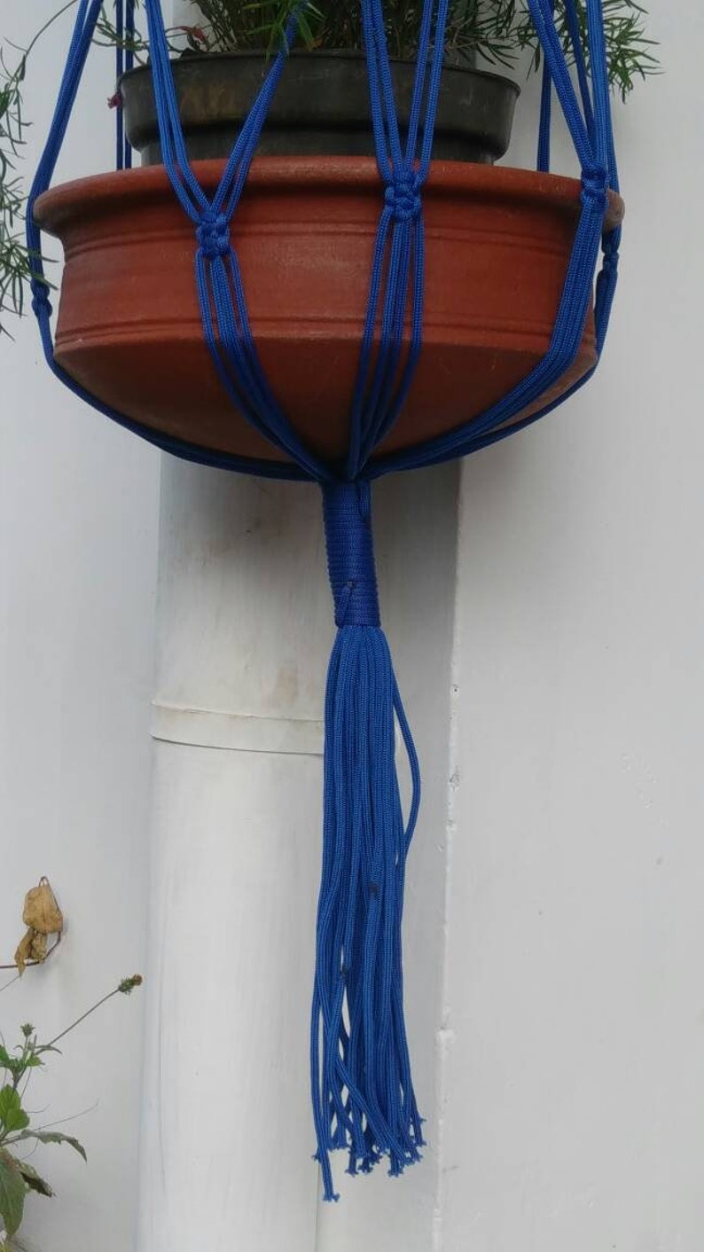 Housewarming Gift For Her Plant Lovers Outdoor Pot Holder Blue Polycord Macrame Plant Hanger Large 54 Sturdy Hanging Indoor Planters