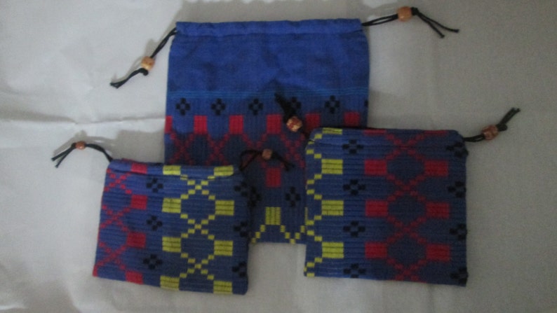 indian cotton drawstring bags setof 3 cotton Draw string bags pouch Blue handwovenhandloom fabric bags