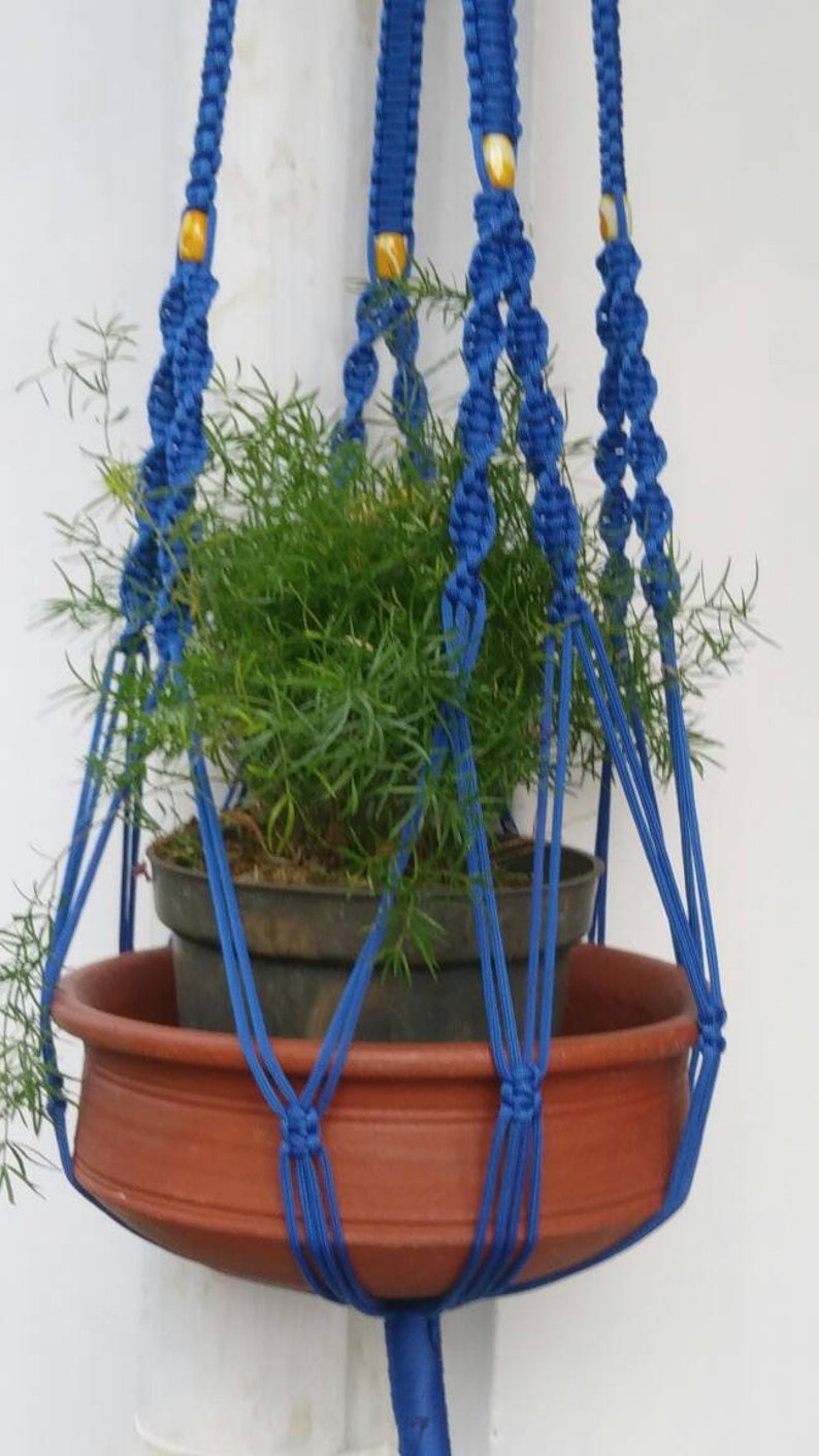 Housewarming Gift For Her Plant Lovers Outdoor Pot Holder Blue Polycord Macrame Plant Hanger Large 54 Sturdy Hanging Indoor Planters