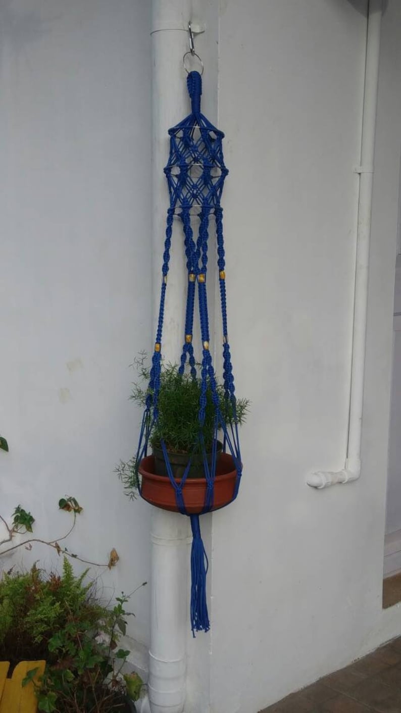 Housewarming Gift For Her Plant Lovers Outdoor Pot Holder Blue Polycord Macrame Plant Hanger Large 54 Sturdy Hanging Indoor Planters