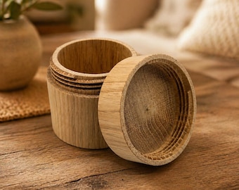 Caja de madera de roble con tapa de rosca – caja redonda de madera maciza, joyero, caja de regalo