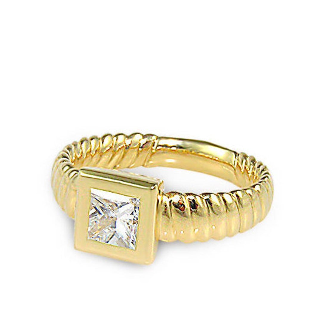 Gold Engagement Ring Square Diamond Ring Engagement Ring Etsy