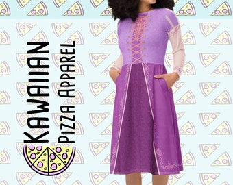 Women's Rapunzel Inspired All-over print long sleeve midi dress