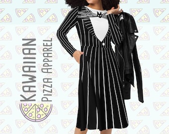 Damen Jack inspiriertes All-Over-Print Langarm-Midikleid