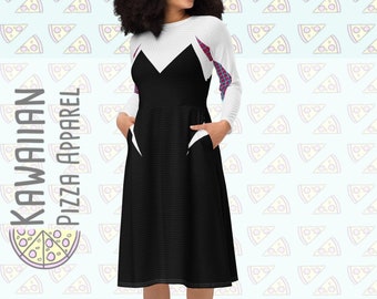 Vestido midi de manga larga con estampado integral inspirado en Gwen para mujer