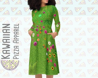 Women&#39;s Te Fiti Inspired All-over print long sleeve midi dress