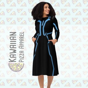 Women's Tron Inspired All-over print long sleeve midi dress