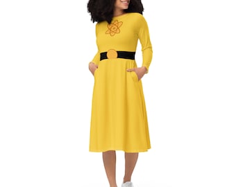 Women's Powerline Inspired All-over print long sleeve midi dress