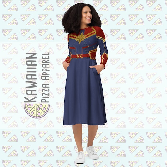 Women's Capt. Danvers Inspired All-over Print Long Sleeve Midi Dress - Etsy  Finland