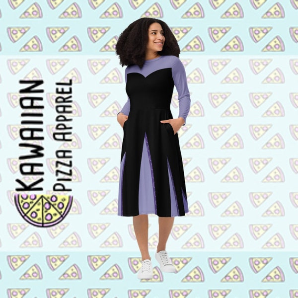 PEDIDO URGENTE: Vestido midi de manga larga con estampado integral inspirado en Ursula