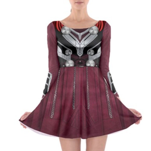 Mighty Thor Inspired Long Sleeve Skater Dress