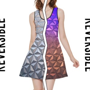 Daytime / Nighttime Spaceship Earth Epcot Inspired REVERSIBLE Sleeveless Dress