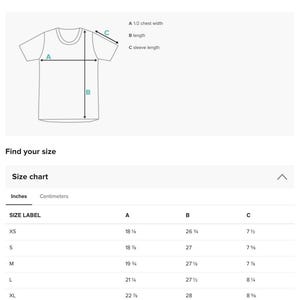 a screen shot of a t - shirt size guide