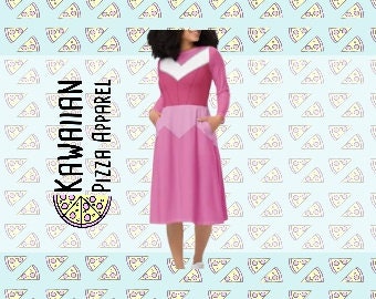 Dam RUSH LISTING: Rosa Aurora Sleeping Beauty-inspirerad midiklänning med långa ärmar och heltäckande tryck