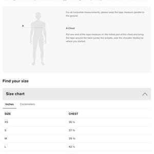 a screen shot of a body measurement guide