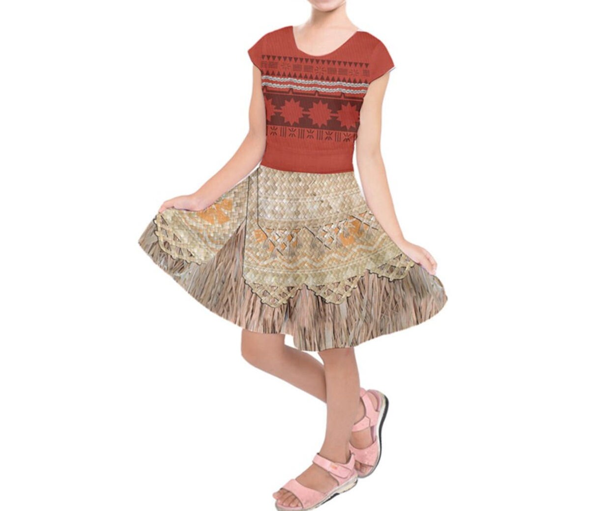 Kid's Moana Inspired Short Sleeve Dress 