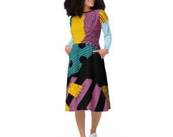 Women's Sally Inspired All-over print long sleeve midi dress