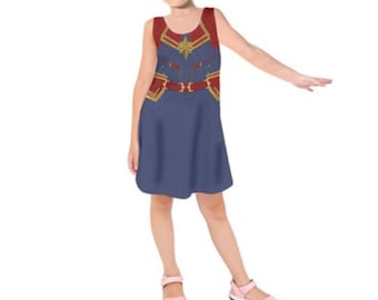 Kid's Capt. Danvers Inspired Sleeveless Dress