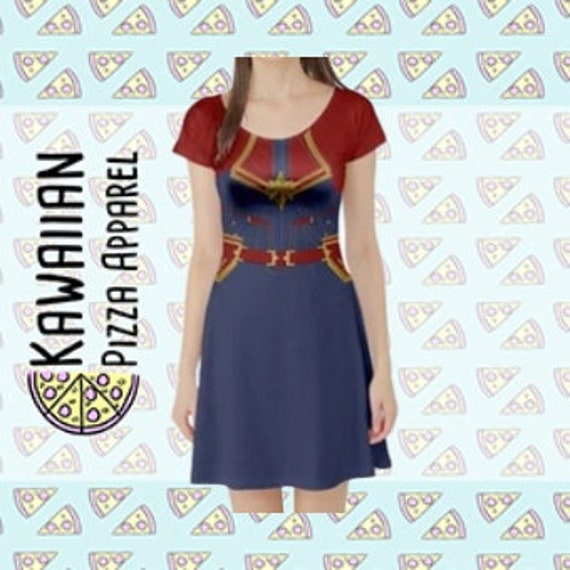 Captain Marvel Inspired Short Sleeve Skater Dress 