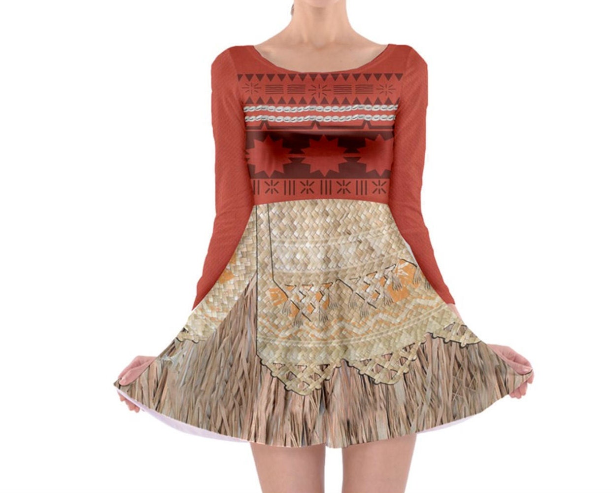 Moana Inspired Long Sleeve Skater Dress 