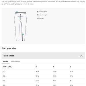 a product description for a women's pants size guide