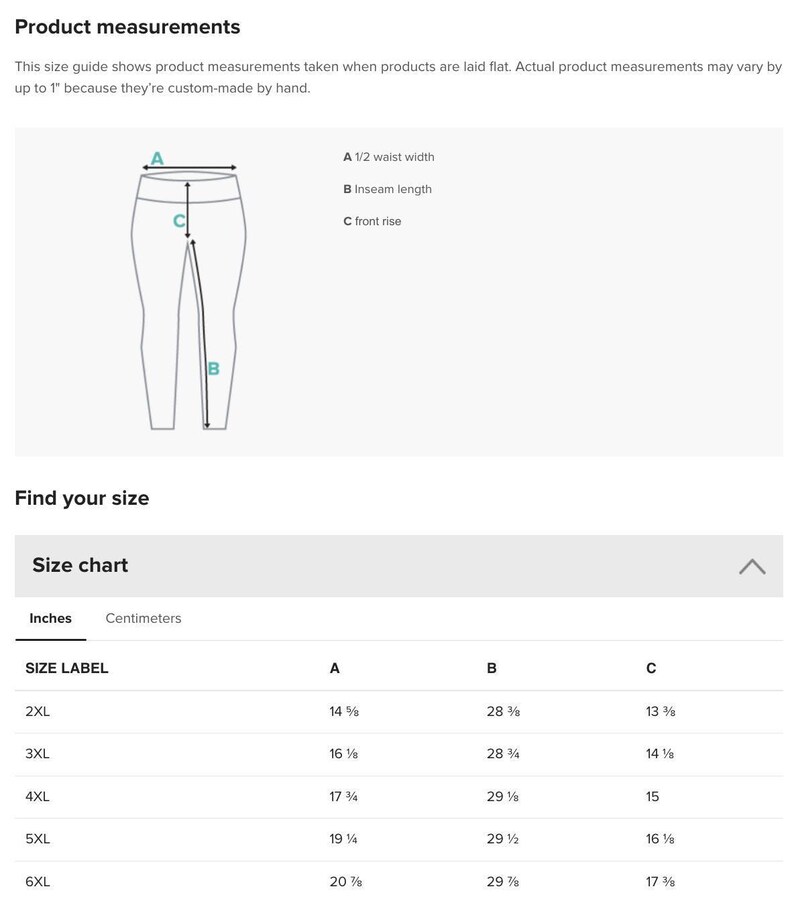 a product description for a women's pants size guide