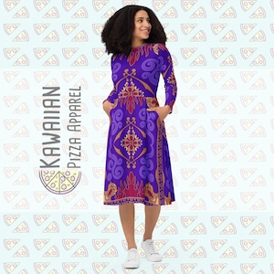 Women&#39;s Magic Carpet Inspired All-over print long sleeve midi dress