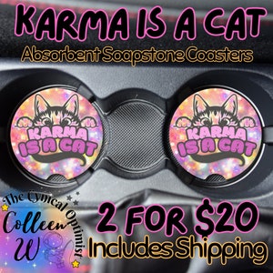 Karma is a Cat Car Coaster with Peekaboo Cat and Tail Graphic - Swift Inspired | Absorbent, Durable, Washable Free Shipping