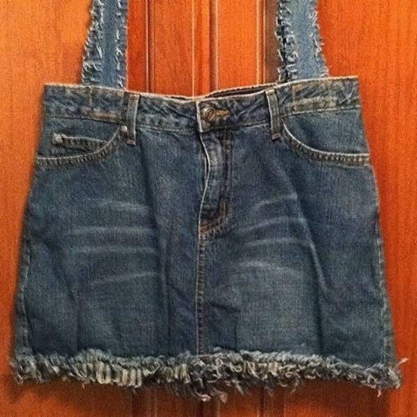 Denim Shoulder Bag | Handbag | Tote Bag | Upcycled / Recycled Jean Skirt | Country Chic | Boho | Country Tote | Best Selling Item