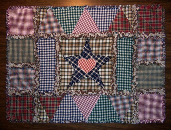 Country Primitive Set of 2 Rag Quilt Country Farmhouse PlacematsTable Mats Americana #1 Best Selling Item Country Cottage