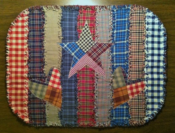 Country Primitive Set of 2 Rag Quilt Country Farmhouse PlacematsTable Mats Americana #1 Best Selling Item Country Cottage