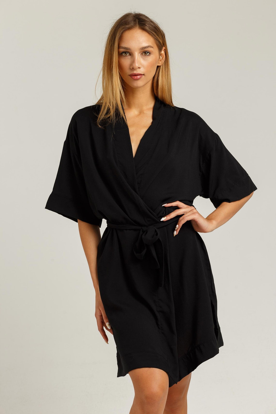 Black morning robe of 100 cotton Etsy