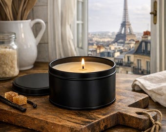 Crème Brulée Soy Wax Candle | Soy Wax Melts and Black 7 oz Candle Tins
