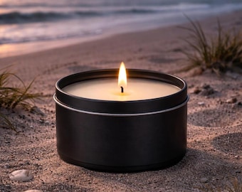 Ocean Mist Soy Wax Candle | Soy Wax Melts and Black 7 oz. Candle Tins