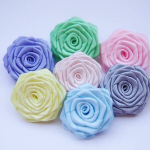 7 pcs Handmade Double Face Satin Ribbon Roses In Multiple Color (1.5inches). Ready To Ship.