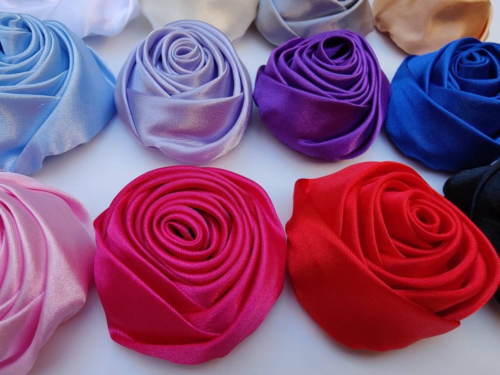 1.5'' Satin Ribbon Roses Flowers 4cm Sewing DIY Crafts Supplies Applique  Decals
