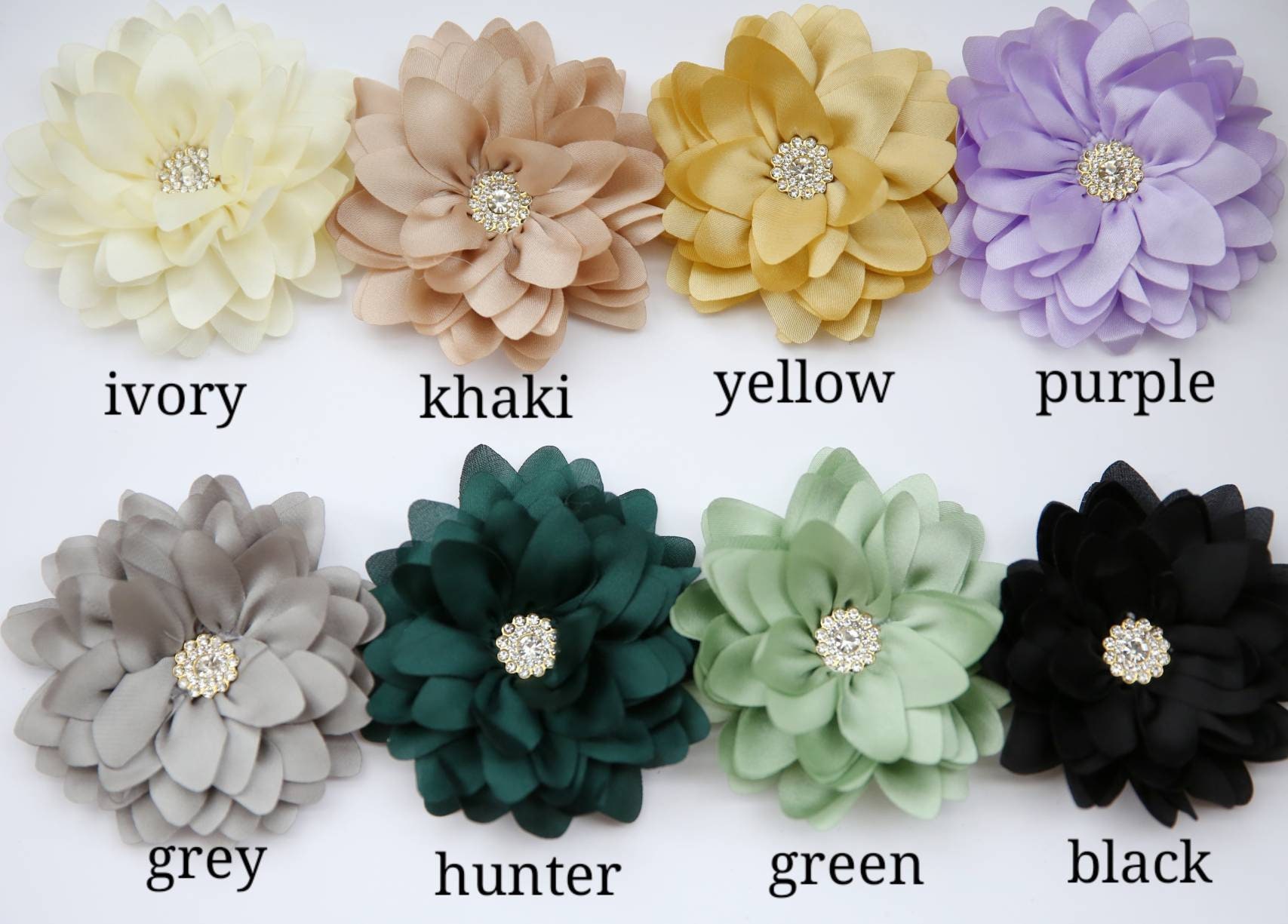 3 big Fabric Flowers With Rhinestone Center In Multiple Etsy