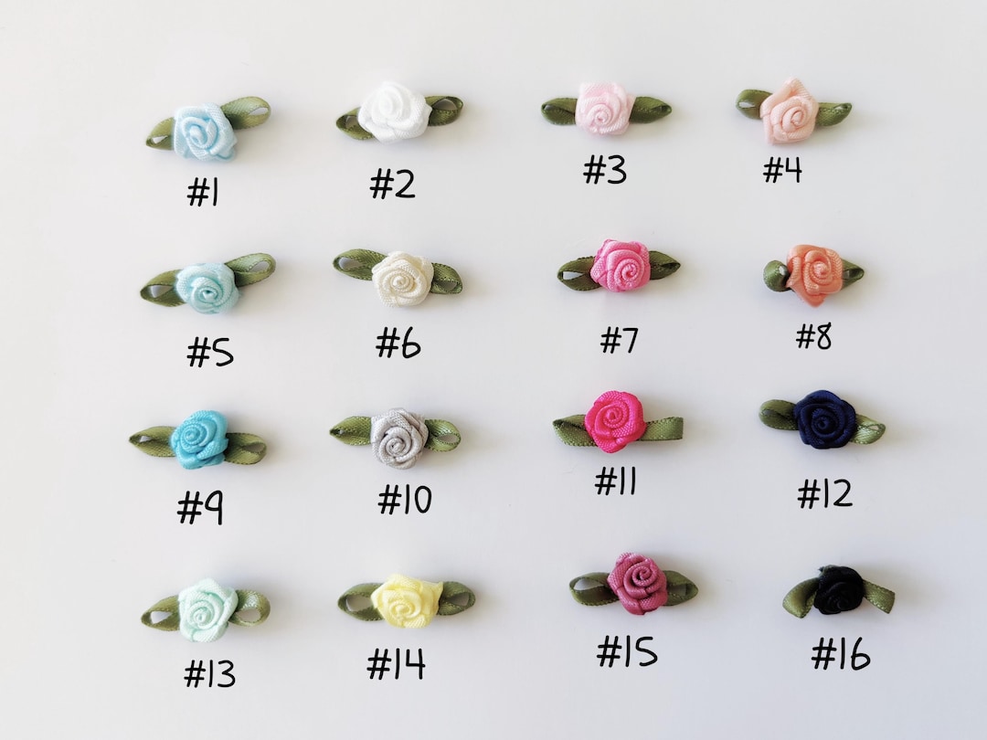 18 Ct Ribbon Roses 20 Pcs Tiny Handmade Satin Ribbon Roses With Leaves in Multiple Color ...