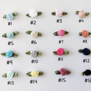 20 pcs Tiny Handmade Satin Ribbon Roses  with leaves In Multiple Color. Super High quality ribbon roses.Ready To Ship.